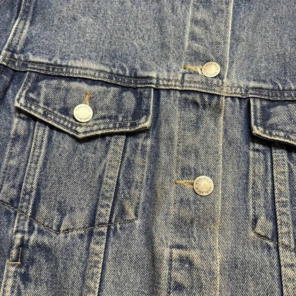 Woolrich Denim Jacket Womens Medium Blue Jean Trucker Snap Front Unlined Outdoor